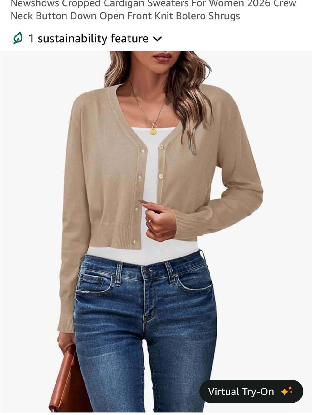Amazon Women's Cropped Button-Front Cardigan - Beige
